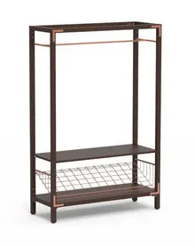 Mogogo - Canvas 48.5" x 18" x 73" Dark Brown Bamboo / Brushed Copper Coat Rack - MGCCAN11DCXF