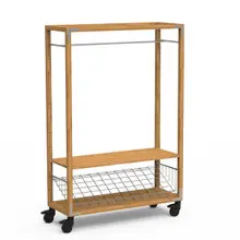Mogogo - Canvas 48.5" x 18" x 73" Bamboo / Brushed Stainless Steel Coat Rack W/ Casters - MGCCAN11NSXW