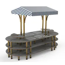Mogogo - Modular 130" x 59" x 96" Grey Slate / Brushed Brass Warming Induction Market Station W/ Canopy - MGCMLD03GBWF