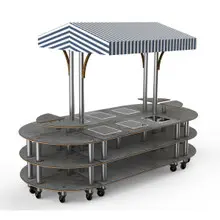 Mogogo - Modular 130" x 59" x 96" Grey Slate / Brushed Stainless Steel Warming Induction Market Station W/ Canopy & Casters - MGCMLD03GSWW