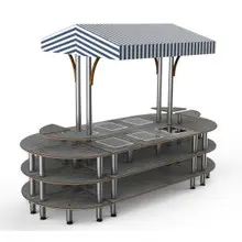 Mogogo - Modular 130" x 59" x 96" Grey Slate / Brushed Stainless Steel Warming Induction Market Station W/ Canopy - MGCMLD03GSWF