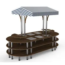 Mogogo - Modular  130" x 59" x 96" Mango Wood / Brushed Brass Warming Induction Market Station W/ Canopy - MGCMLD03WBWF