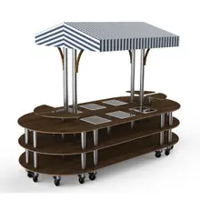 Mogogo - Modular 130" x 59" x 96" Mango Wood / Brushed Stainless Steel Warming Induction Market Station W/ Canopy & Casters - MGCMLD03WSWW