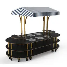 Mogogo - Modular 130" x 59" x 96" Black Marble / Brushed Brass Warming Induction Market Station W/ Canopy & Casters - MGCMLD03MBWW