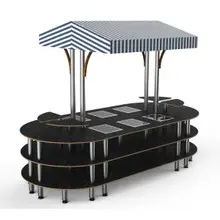 Mogogo - Modular 130" x 59" x 96" Black Marble / Brushed Stainless Steel Warming Induction Market Station W/ Canopy - MGCMLD03MSWF