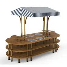 Mogogo - Modular 130" x 59" x 96" Bamboo / Brushed Brass Warming Induction Market Station W/ Canopy - MGCMLD03BBWF