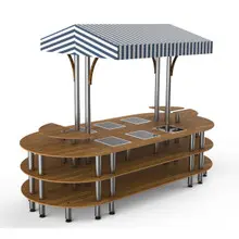 Mogogo - Modular 130" x 59" x 96" Bamboo / Brushed Stainless Steel Warming Induction Market Station W/ Canopy - MGCMLD03BSWF