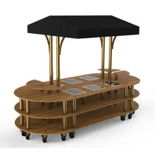 Mogogo - Modular 130" x 59" x 96" Bamboo / Brushed Brass Warming Induction Market Station W/ Canopy & Casters - MGCMLD03BBBW