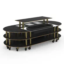 Mogogo - Modular 129.5" x 58.7" x 47.5" Black Marble / Brushed Brass Hot & Cold Market W/ Large Ice Bin & Casters - MGCMLD20MBXW