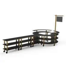 Mogogo - Modular 204.5" x 98" x 100" Black Marble / Brushed Brass DIY Station W/ Sign & Casters - MGCMSA02MBXW