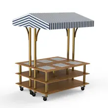 Mogogo - Modular 71" x 67" x 95.5" Bamboo / Brushed Brass Square Market Warming Station W/ Canopy & Casters - MGCMLD15BBWW