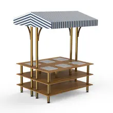 Mogogo - Modular 71" x 67" x 95.5" Bamboo / Brushed Brass Square Market Warming Station W/ Canopy - MGCMLD15BBWF