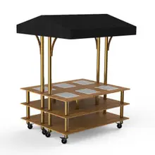 Mogogo - Modular 71" x 67" x 95.5" Bamboo / Brushed Brass Square Market Warming Station W/ Canopy & Casters - MGCMLD15BBBW