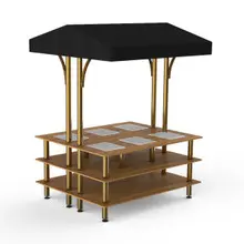 Mogogo - Modular 71" x 67" x 95.5" Bamboo / Brushed Brass Square Market Warming Station W/ Canopy - MGCMLD15BBBF