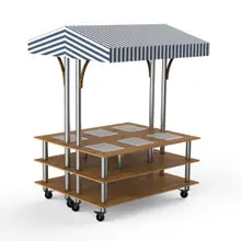 Mogogo - Modular 71" x 67" x 95.5" Bamboo / Brushed Stainless Steel Square Market Warming Station W/ Canopy & Casters - MGCMLD15BSWW