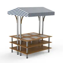Mogogo - Modular 71" x 67" x 95.5" Bamboo / Brushed Stainless Steel Square Market Warming Station W/ Canopy - MGCMLD15BSWF