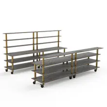 Mogogo - Modular 142" x 46" x 71" Grey Slate / Brushed Brass Double Bar Station W/ Casters - MGCMLC11GBXW