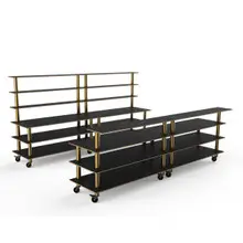 Mogogo - Modular 142" x 46" x 71" Black Marble / Brushed Brass Double Bar Station W/ Casters - MGCMLC11MBXW