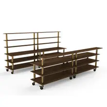 Mogogo - Modular 142" x 46" x 71" Mango Wood / Brushed Brass Double Bar Station W/ Casters - MGCMLC11WBXW