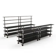 Mogogo - Modular 142" x 46" x 71" Black Marble / Brushed Stainless Steel Double Bar Station W/ Casters - MGCMLC11MSXW