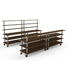 Mogogo - Modular 142" x 46" x 71" Mango Wood / Brushed Stainless Steel Double Bar Station W/ Casters - MGCMLC11WSXW