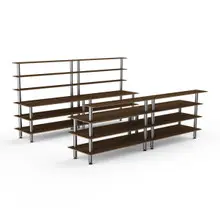 Mogogo - Modular 142" x 46" x 71" Mango Wood / Brushed Stainless Steel Double Bar Station - MGCMLC11WSXF