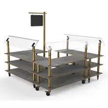 Mogogo - Modular 100.5" x 94.5" Grey Slate / Brushed Brass Self-Service Salad Station W/ Casters - MGCMLB06GBXW