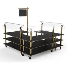 Mogogo - Modular 100.5" x 94.5" Black Marble / Brushed Brass Self-Service Salad Station W/ Casters - MGCMLB06MBXW