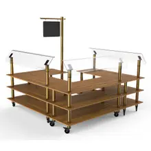 Mogogo - Modular 100.5" x 94.5" Bamboo / Brushed Brass Self-Service Salad Station W/ Casters - MGCMLB06BBXW