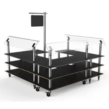 Mogogo - Modular 100.5" x 94.5" Black Marble / Brushed Stainless Steel Self-Service Salad Station W/ Casters - MGCMLB06MSXW