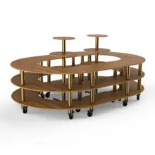 Mogogo - Modular 129" x 81.5" x 55" Bamboo / Brushed Brass Closed Stadium Station W/ Display Tables & Casters - MGCMSB08BBXW