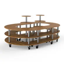 Mogogo - Modular 129" x 81.5" x 55" Bamboo / Brushed Stainless Steel Closed Stadium Station W/ Display Tables & Casters - MGCMSB08BSXW