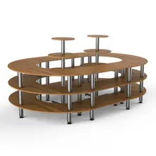 Mogogo - Modular 129" x 81.5" x 55" Bamboo / Brushed Stainless Steel Closed Stadium Station W/ Display Tables - MGCMSB08BSXF