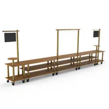 Mogogo - Modular 558.5" x 38" x 96" Bamboo / Brushed Brass Taco Bar Station W/ Casters - MGCMLB23BBXW