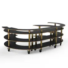 Mogogo - Modular 134.4" x 84" x 41" Marble Grey / Brushed Brass Open C Serving Station W/ Casters - MGCMSA01MBXW