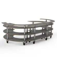 Mogogo - Modular 134.4" x 84" x 41" Grey Slate / Brushed Stainless Steel Open C Serving Station W/ Casters - MGCMSA01GSXW