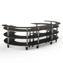 Mogogo - Modular 134.4" x 84" x 41" Black Marble / Brushed Stainless Steel Open C Serving Station W/ Casters - MGCMSA01MSXW