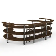 Mogogo - Modular 134.4" x 84" x 41" Mango Wood / Brushed Stainless Steel Open C Serving Station - MGCMSA01WSXF