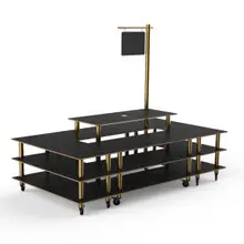 Mogogo - Modular 130" x 71" x 106" Black Marble / Brushed Brass Market Square W/ Casters & Sign - MGCMLB07MBXW