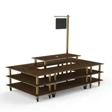 Mogogo - Modular 130" x 71" x 106" Mango Wood / Brushed Brass Market Square W/ Casters & Sign - MGCMLB07WBXW