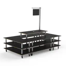 Mogogo - Modular 130" x 71" x 106" Black Marble / Brushed Stainless Steel Market Square W/ Casters & Sign - MGCMLB07MSXW