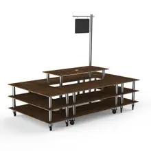Mogogo - Modular 130" x 71" x 106" Mango Wood / Brushed Stainless Steel Market Square W/ Casters & Sign - MGCMLB07WSXW