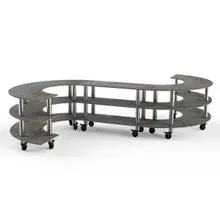 Mogogo - Modular 141" x 129" x 35" Grey Slate / Brushed Stainless Steel Medium S Buffet Station W/ Casters - MGCMSB02GSXW