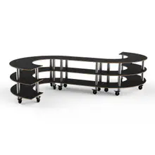 Mogogo - Modular 141" x 129" x 35" Black Marble / Brushed Stainless Steel Medium S Buffet Station W/ Casters - MGCMSB02MSXW