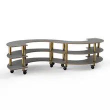 Mogogo - Modular 141" x 76" x 35" Grey Slate / Brushed Brass Small S Buffet Station W/ Casters - MGCMSB03GBXF