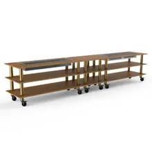 Mogogo - Modular 171" x 29.5" x 36.5" Bamboo / Brushed Brass Double Heat Buffet Table W/ Casters - MGCMLD04BBXW
