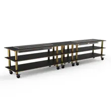 Mogogo - Modular 171" x 29.5" x 36.5" Black Marble / Brushed Brass Double Heat Buffet Table W/ Casters - MGCMLD04MBXW