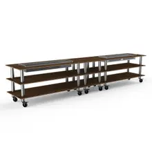 Mogogo - Modular 171" x 29.5" x 36.5" Mango Wood / Brushed Stainless Steel Double Heat Buffet Table W/ Casters - MGCMLD04WSXW