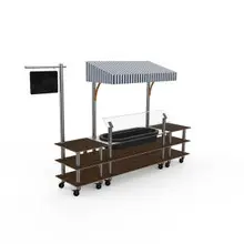 Mogogo - Modular 130" x 33.5" x 95.5" Mango Wood / Brushed Stainless Steel Classic Cooling Station W/ Canopy & Casters - MGCMLA01WSWW