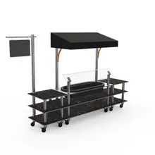 Mogogo - Modular 130" x 33.5" x 95.5" Black Marble / Brushed Stainless Steel Classic Cooling Station W/ Canopy & Casters - MGCMLA01MSBW